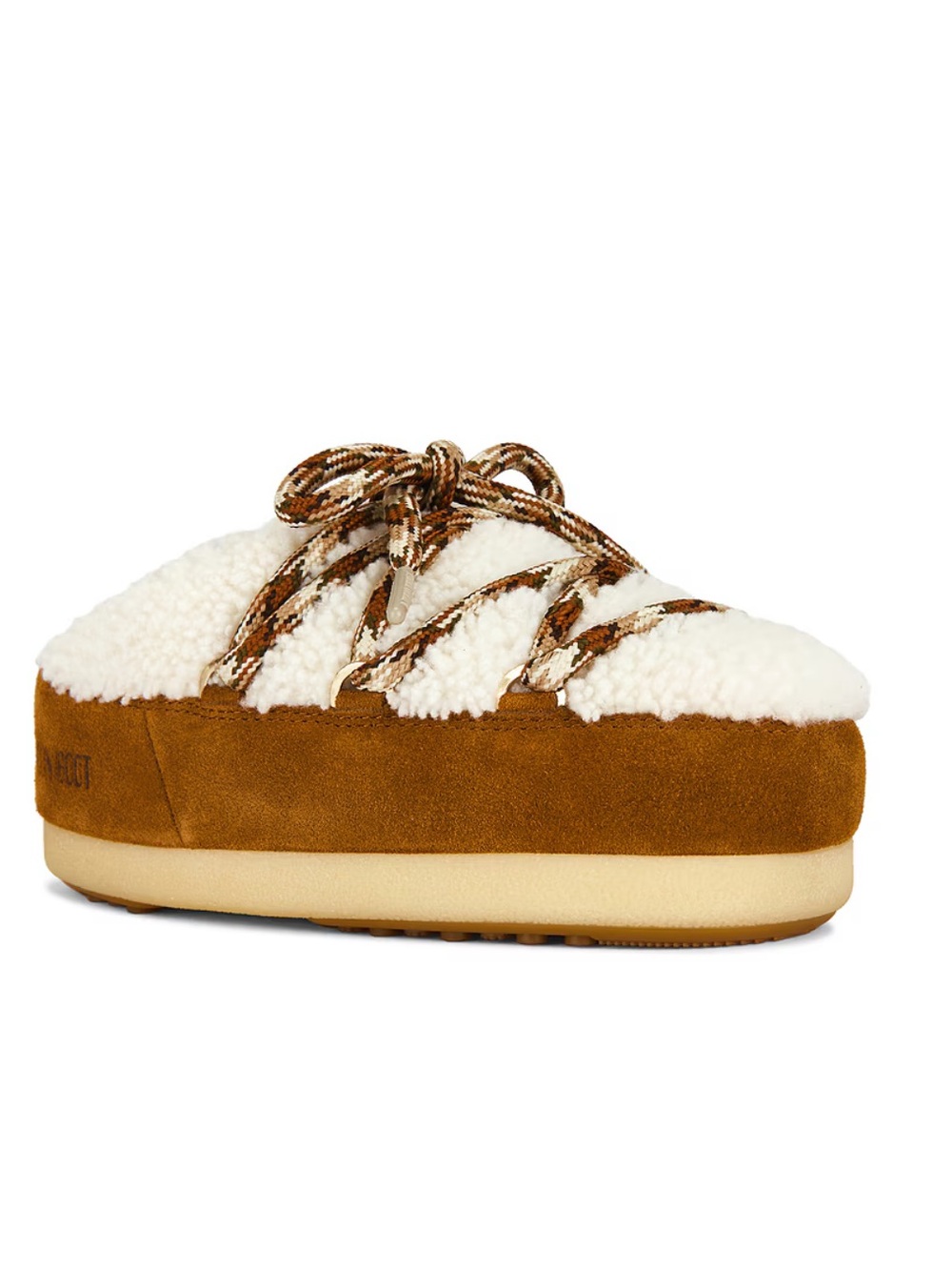 Moon Boot Evx Shearling Mules Whisky White Tan Suede Shearling Revolve 37/38